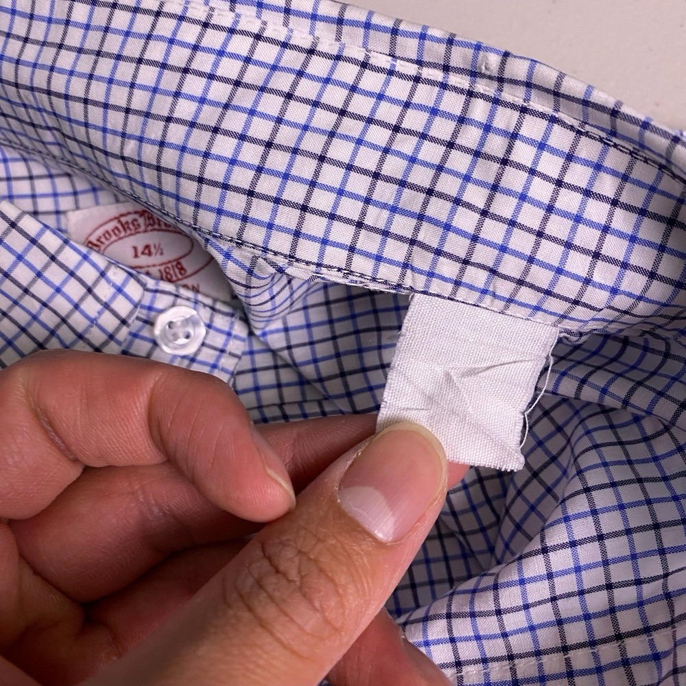 70s Brooks Brothers Shirt 14.5 Mens S/S 6 Button Down Blue Graph Check VGUC - Picture 8 of 9